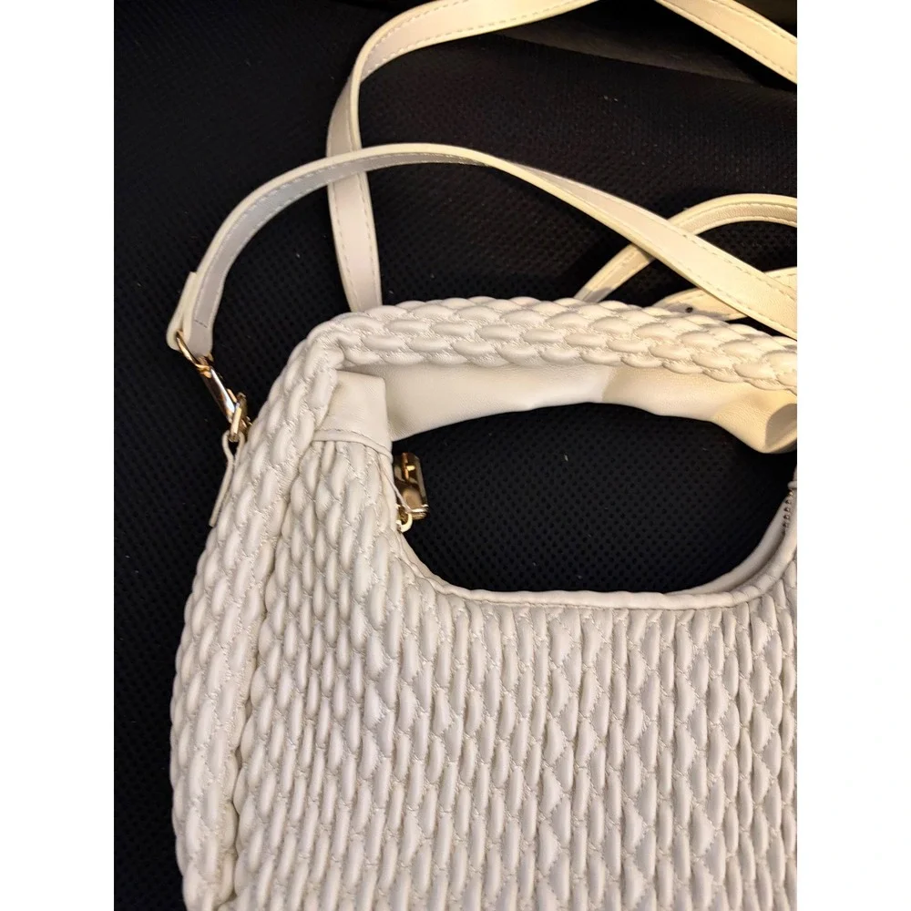 Sincerely‎ Jules Cream Quilted Hobo Bag Braided Handle Crossbody Ivory Ruched